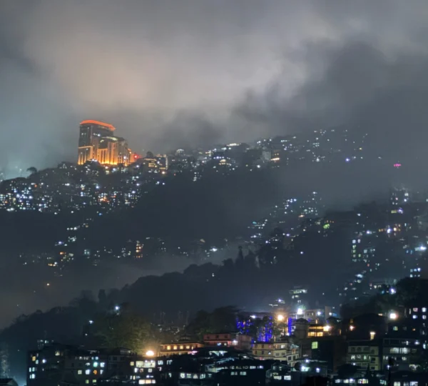 Night view of Gangtok city lights