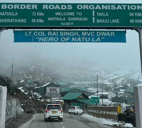 Snow-covered Nathula Pass in winter