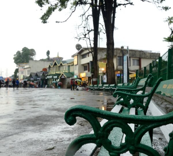 Tourists walking at Chowrasta Mall Road in Darjeeling town