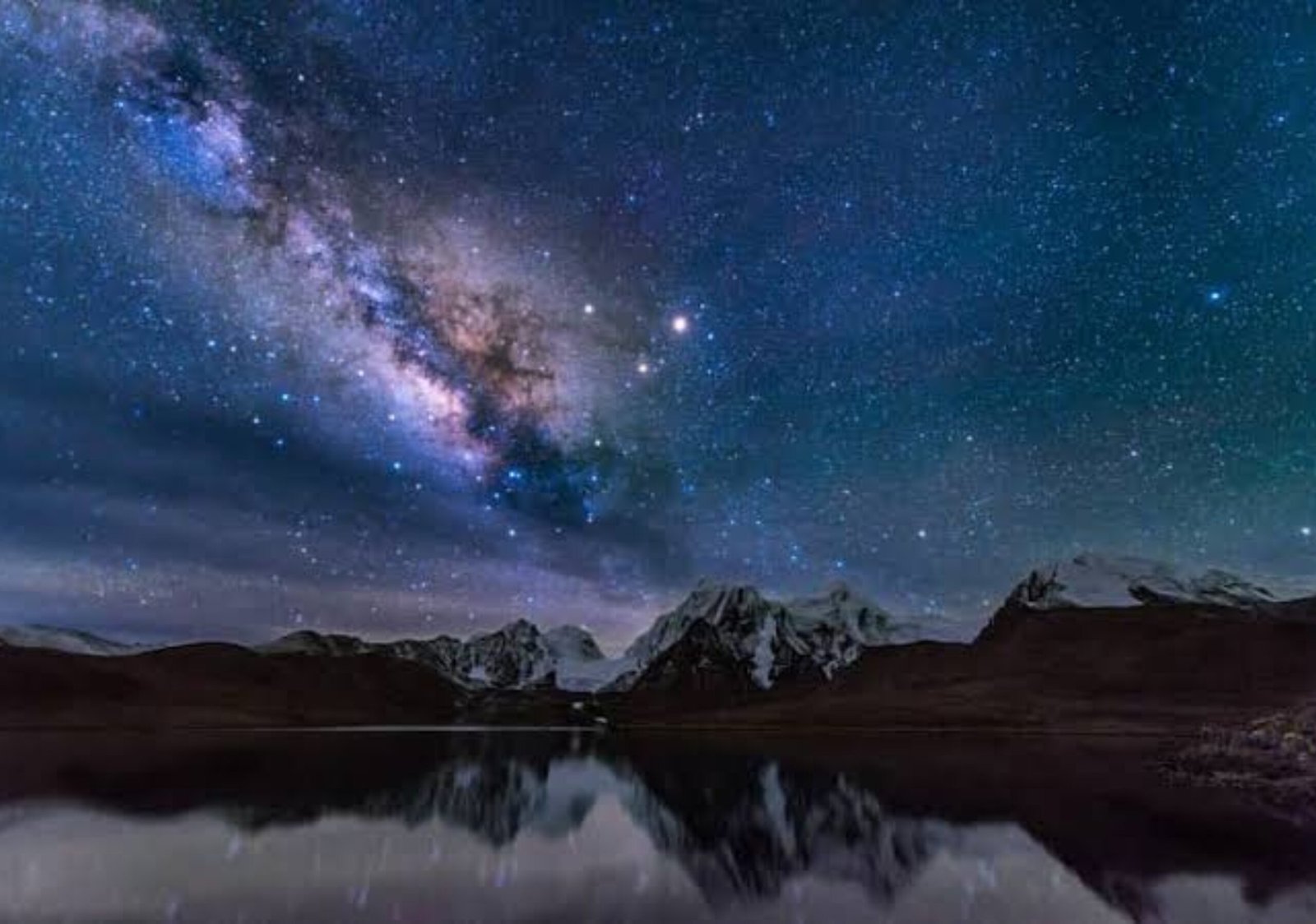 Starry Milky Way sky above Gurudongmar Lake in Sikkim