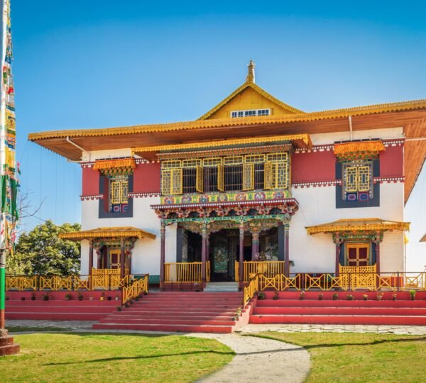yangtse Monastery Pelling surrounded by snow-capped peaks