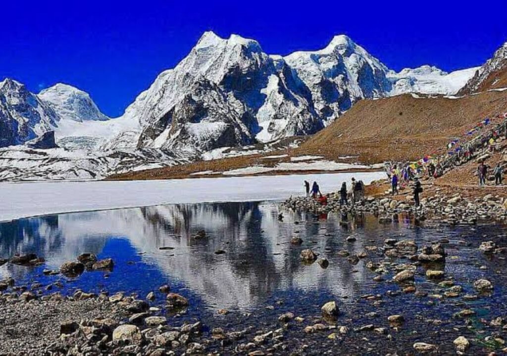 Reflection of Himalayan peaks on the turquoise waters of Gurudongmar Lake