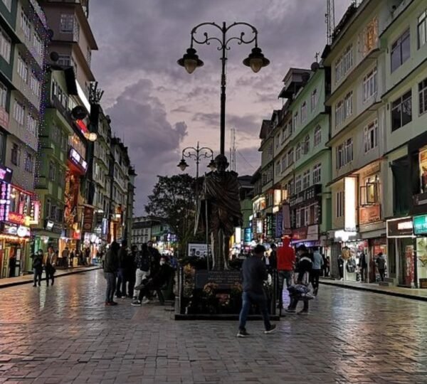Gangtok city lights from hillside at dusk